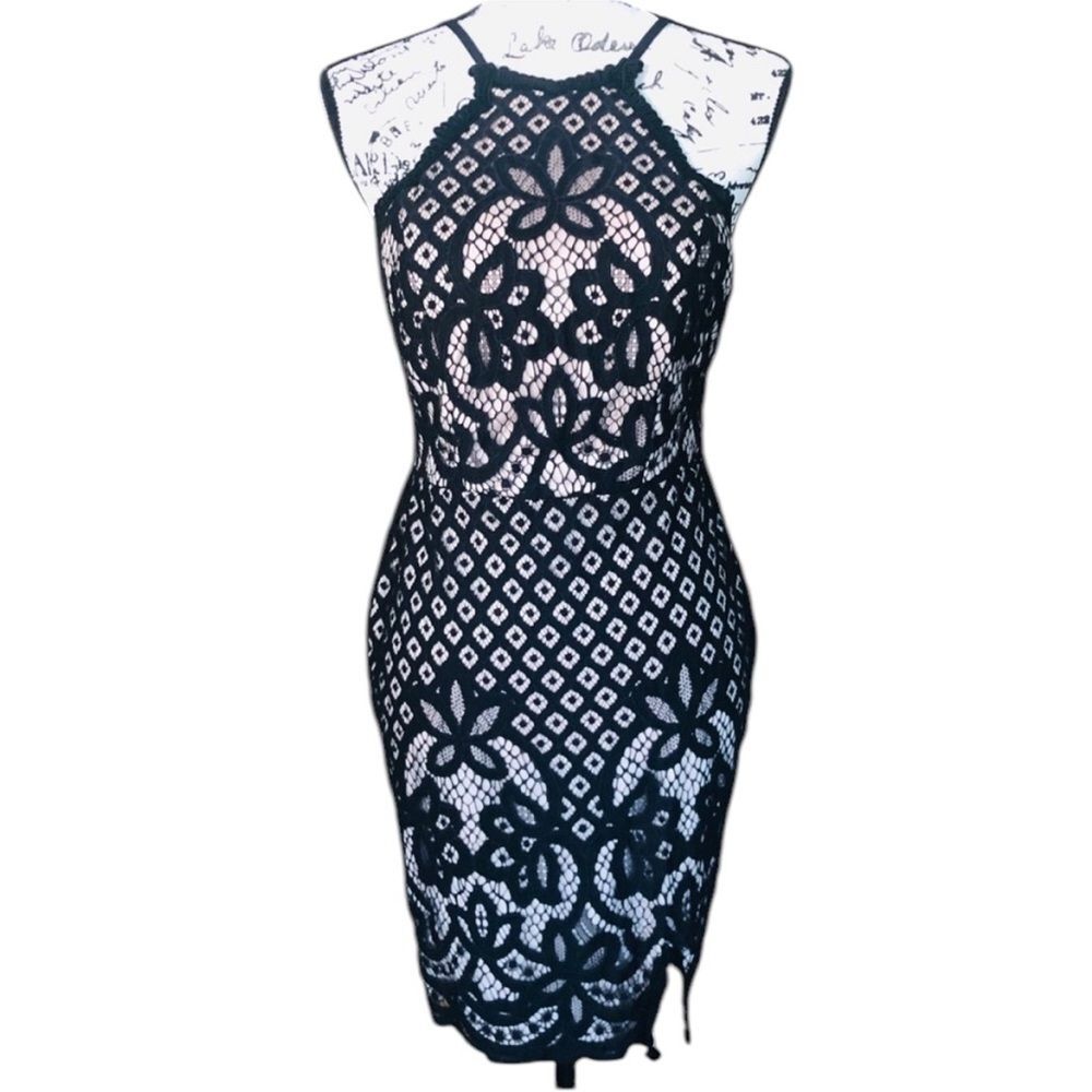 Jodi Kristopher Black Lace Halter Evening Party Dress Juniors 5/ Women Small